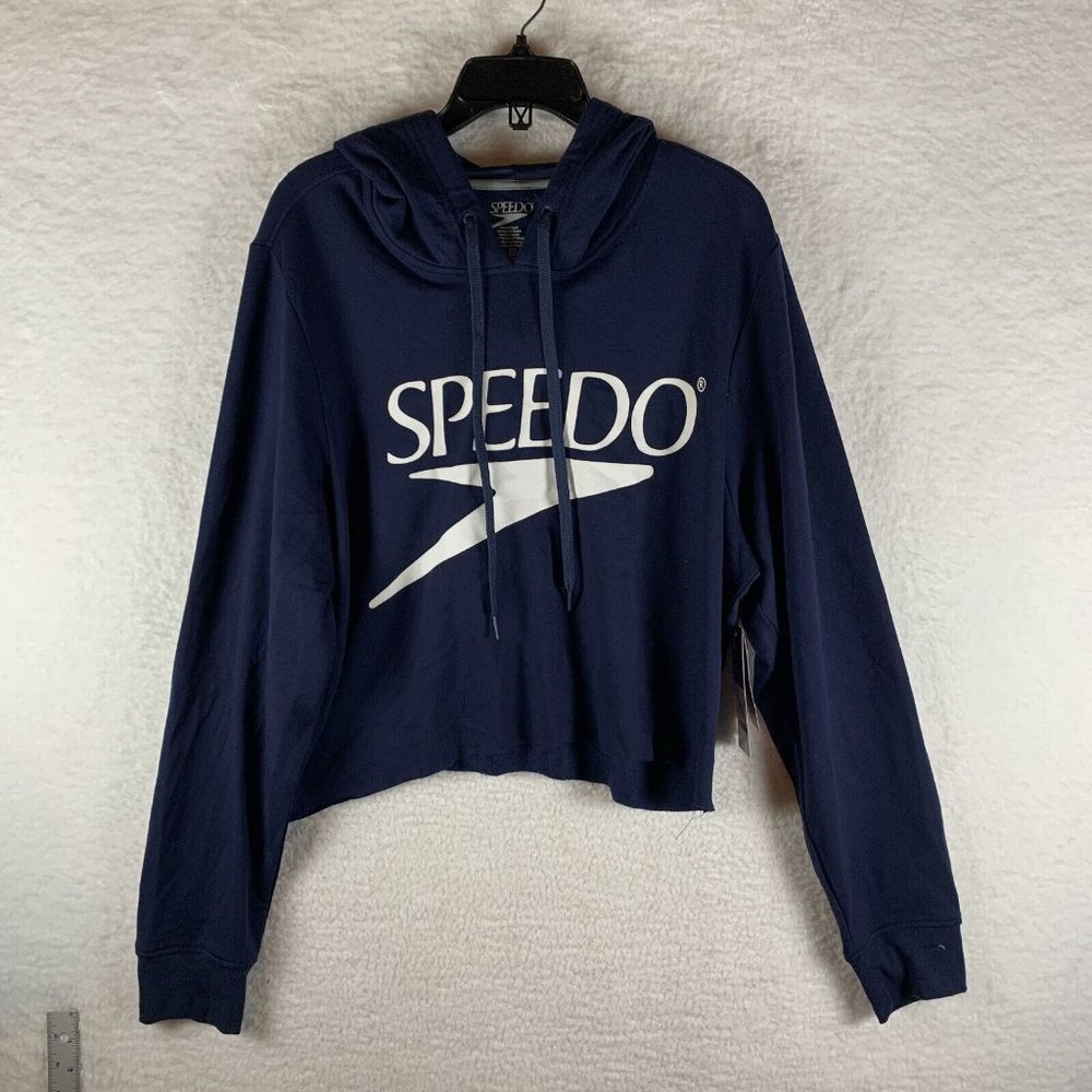 Speedo Crop Hoodie Women's Large Navy Blue Polyester Stretch Long Sleeve 6788
